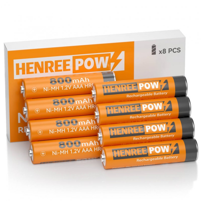 Henreepow Ni-MH AAA 800 pil rechargeable pou limyè solè